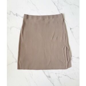 Ava & Viv Plus Sz 2X Ribbed Knit Pencil Skirt Taupe Beige Casual Slit Front NWOT